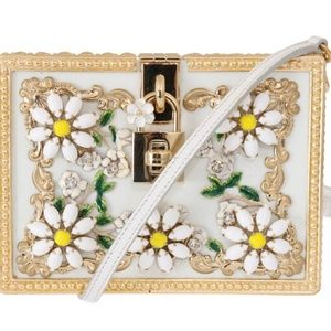 Dolce&Gabbana Gold Daisy Crystal White Leather Bag